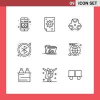Group of 9 Outlines Signs and Symbols for backdoor circle creative bluetooth medical Editable Vector Design Elements