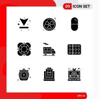 Group of 9 Modern Solid Glyphs Set for transport support health outline help Editable Vector Design Elements