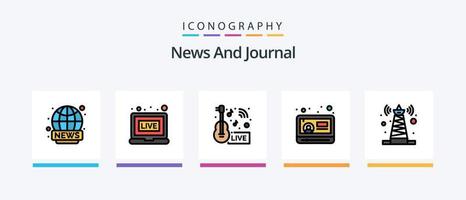 la línea de noticias llenó el paquete de 5 íconos que incluye . medios de comunicación. radiodifusión. comunicación. investigar. diseño de iconos creativos vector