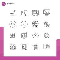 Pack of 16 Modern Outlines Signs and Symbols for Web Print Media such as swipe send tactic message business Editable Vector Design Elements