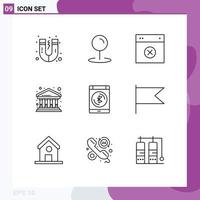 Pack of 9 Modern Outlines Signs and Symbols for Web Print Media such as data bluetooth layout building city Editable Vector Design Elements