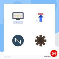 Group of 4 Flat Icons Signs and Symbols for computer wave arrow upload cog Editable Vector Design Elements