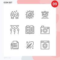 9 Universal Outlines Set for Web and Mobile Applications information process analytics laboratory biology Editable Vector Design Elements
