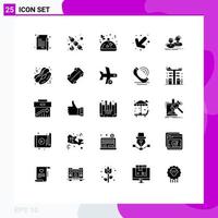 Modern Set of 25 Solid Glyphs Pictograph of group student food left arrow Editable Vector Design Elements