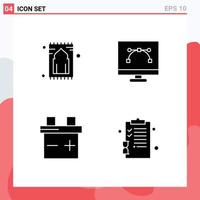 Pictogram Set of 4 Simple Solid Glyphs of carpet pen tool pray design and coding car Editable Vector Design Elements