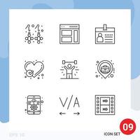 9 Universal Outline Signs Symbols of heart checked user report id Editable Vector Design Elements
