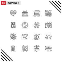 16 User Interface Outline Pack of modern Signs and Symbols of building attach medical type hands Editable Vector Design Elements