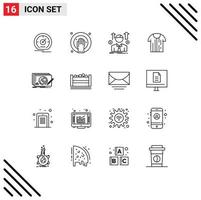 16 User Interface Outline Pack of modern Signs and Symbols of tshirt sport spa shirt employee Editable Vector Design Elements