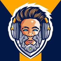 Head Cyborg Gamer esport logo design vector