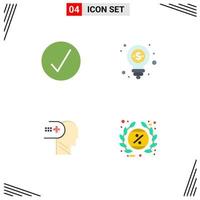 4 User Interface Flat Icon Pack of modern Signs and Symbols of success mental multimedia money mind Editable Vector Design Elements
