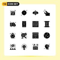 Modern Set of 16 Solid Glyphs Pictograph of emergency zoom bee squeeze gesture Editable Vector Design Elements