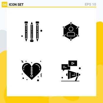 Set of 4 Modern UI Icons Symbols Signs for pencil heart communication personal zipper Editable Vector Design Elements