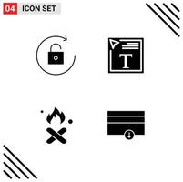 Group of 4 Modern Solid Glyphs Set for arrow garbage color fill in text font smoke Editable Vector Design Elements