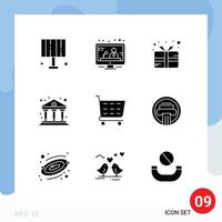 9 User Interface Solid Glyph Pack of modern Signs and Symbols of shopping cart ecommerce gift finance business Editable Vector Design Elements