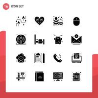 Pack of 16 Modern Solid Glyphs Signs and Symbols for Web Print Media such as gadget computers favorite tree fall Editable Vector Design Elements