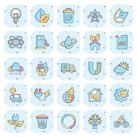 Eco environment icons set in comic style. Ecology cartoon vector illustration on white isolated background. Bio emblem splash effect sign business concept.