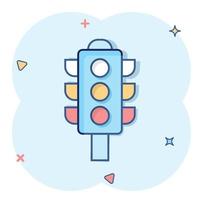 Semaphore icon in comic style. Traffic light cartoon vector illustration on white isolated background. Crossroads splash effect business concept.