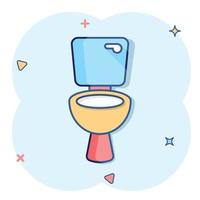 icono de la taza del inodoro en estilo cómico. ilustración de vector de dibujos animados de higiene sobre fondo aislado. concepto de negocio de signo de efecto de salpicadura de baño wc.