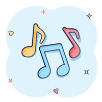 Music note icon in comic style. Song cartoon vector illustration on white isolated background. Musician splash effect sign business concept.