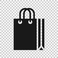 Shopping bag icon in flat style. Handbag sign vector illustration on white isolated background. Package business concept.