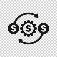Money optimization icon in flat style. Gear effective vector illustration on white isolated background. Finance process business concept.