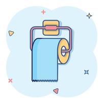 icono de papel higiénico en estilo cómico. ilustración de vector de dibujos animados limpio sobre fondo aislado. concepto de negocio de signo de efecto de salpicadura de baño wc.