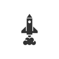 Rocket icon in flat style. Spaceship launch vector illustration on white isolated background. Sputnik  business concept.