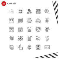 Mobile Interface Line Set of 25 Pictograms of bag in gaming shop city Editable Vector Design Elements