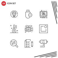 9 Universal Outline Signs Symbols of cooking ppc devices per click Editable Vector Design Elements
