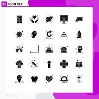 Group of 25 Solid Glyphs Signs and Symbols for security computer heart webcam display Editable Vector Design Elements