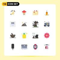 Mobile Interface Flat Color Set of 16 Pictograms of plummet measurement chinese instrument love Editable Pack of Creative Vector Design Elements