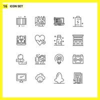 Pictogram Set of 16 Simple Outlines of energy charge code cell script Editable Vector Design Elements