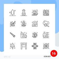 16 iconos creativos signos y símbolos modernos de diseño de anillo diseño de boceto de avatar elementos de diseño vectorial editables vector