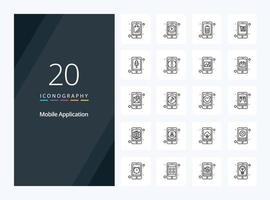 20 Mobile Application Outline icon for presentation vector