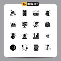 Modern Set of 16 Solid Glyphs Pictograph of data computer projector food taco Editable Vector Design Elements