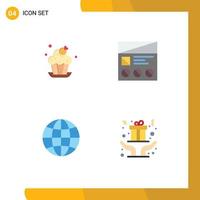 Group of 4 Flat Icons Signs and Symbols for bakery globe dessert prototype earth Editable Vector Design Elements