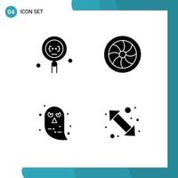 Modern Set of 4 Solid Glyphs and symbols such as coding character programming mechanics ghost Editable Vector Design Elements