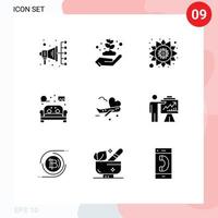 Pack of 9 Modern Solid Glyphs Signs and Symbols for Web Print Media such as plane fly pattern sofa home Editable Vector Design Elements