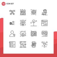 Modern Set of 16 Outlines Pictograph of business birthday aim idea surprise Editable Vector Design Elements