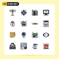 Universal Icon Symbols Group of 16 Modern Flat Color Filled Lines of egg pc building imac monitor Editable Creative Vector Design Elements