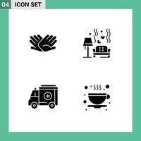 4 Thematic Vector Solid Glyphs and Editable Symbols of charity wedding helping sofa medical Editable Vector Design Elements