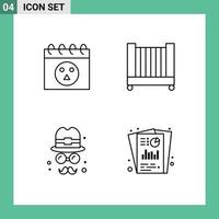 Set of 4 Modern UI Icons Symbols Signs for calendar fathers bed avatar report Editable Vector Design Elements