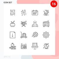 Set of 16 Commercial Outlines pack for celebration notification calendar message holidays Editable Vector Design Elements