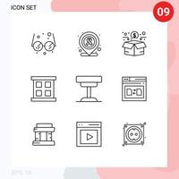 Pack of 9 creative Outlines of table furniture network desk window case Editable Vector Design Elements