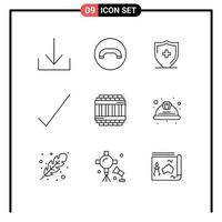 Universal Icon Symbols Group of 9 Modern Outlines of helmet prison shield jail architecture Editable Vector Design Elements