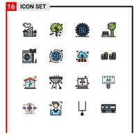 Pack of 16 Modern Flat Color Filled Lines Signs and Symbols for Web Print Media such as business park coding nature programing Editable Creative Vector Design Elements