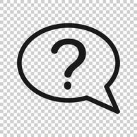 Question mark icon in flat style. Discussion speech bubble vector illustration on white isolated background. Faq business concept.