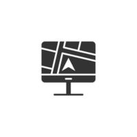 Computer navigation icon in flat style. Monitor pin gps vector illustration on white isolated background. City area location business concept.