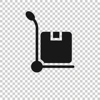 Cargo trolley icon in flat style. Delivery box vector illustration on white isolated background. Box shipping business concept.