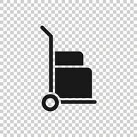 Cargo trolley icon in flat style. Delivery box vector illustration on white isolated background. Box shipping business concept.